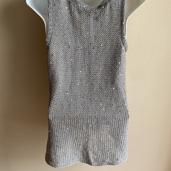 Eileen Fisher Sequined Chain Mail Knit Tank Top L NWT Silver - Picture 6 of 11
